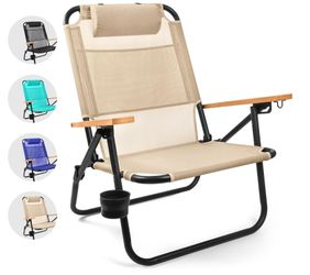 Water Buffalo Bondi Backpack Beach Chair Reclining Cup Holder Tan Open Box