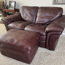Real Leather Love Seat And Ottoman 
