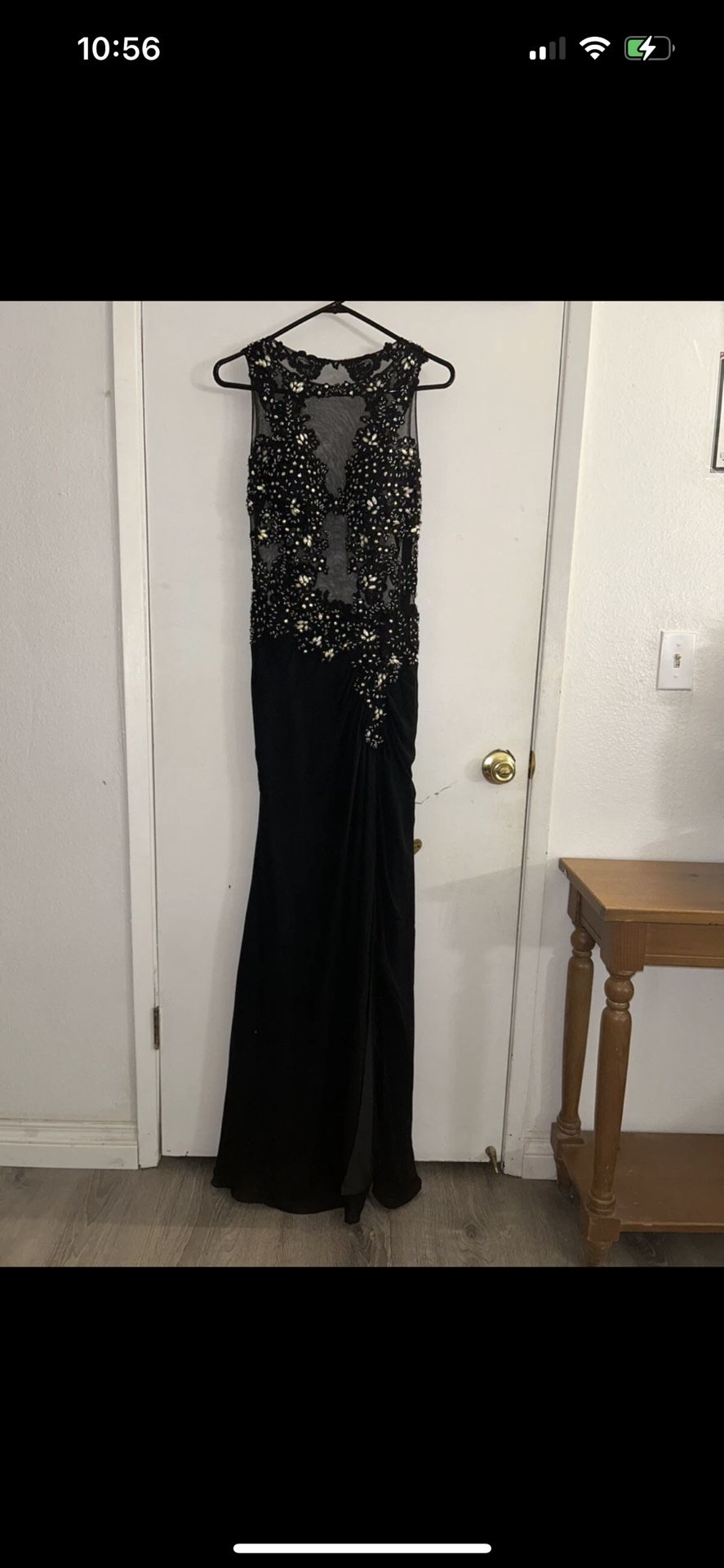Jovani JVN Womens Prom Formal Dress Beaded Rhinestone Gown Black Sz 4