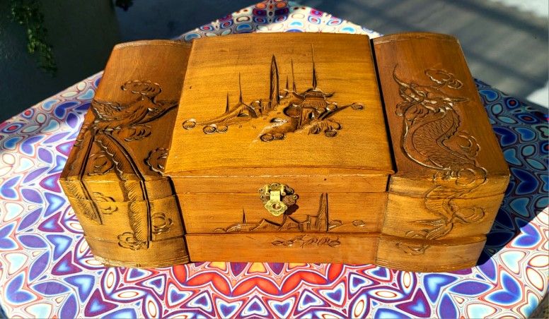 Asian Wood Carving Jewelry Box