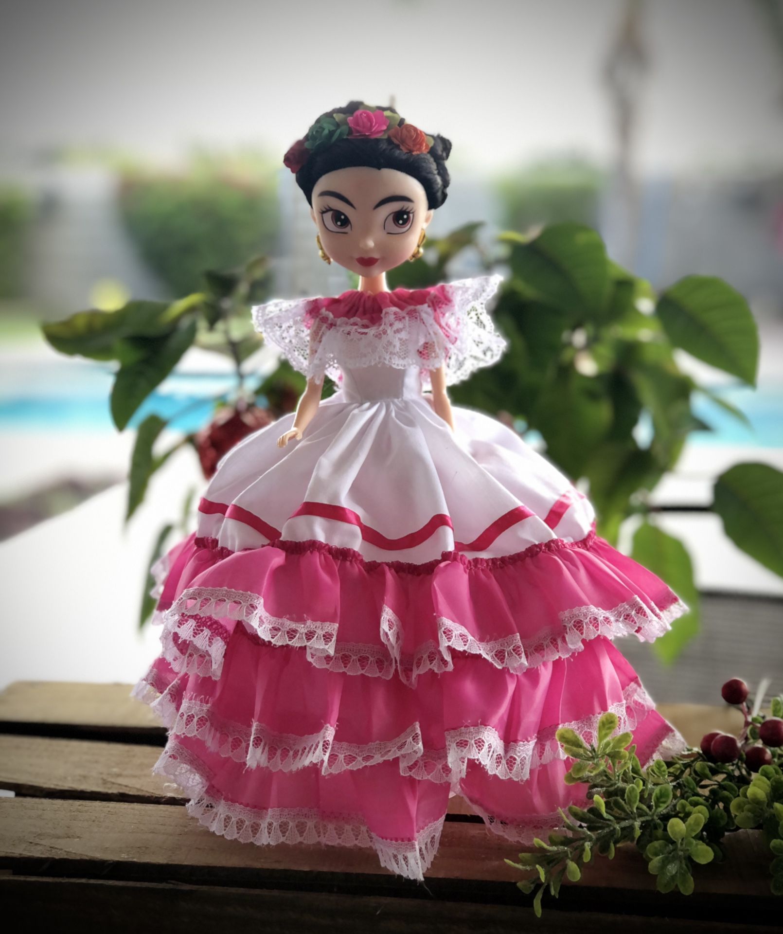 Frida Kahlo Artesanal Doll 13” Tall Pink