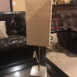 22” Tall Table Lamp Brushed Nickel Base Cream Linen Shade