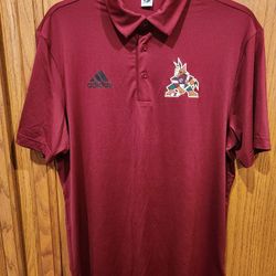 Arizona Coyotes Adidas Player Issued Short Sleeve Red Gold Polo Shirt Size Small 