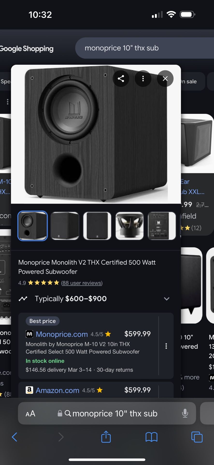 Monolith 10” V2 500w Thx Certified Sub 