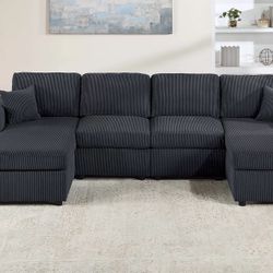 Brand New Super Plush Corduroy Double Chaise Sectional 