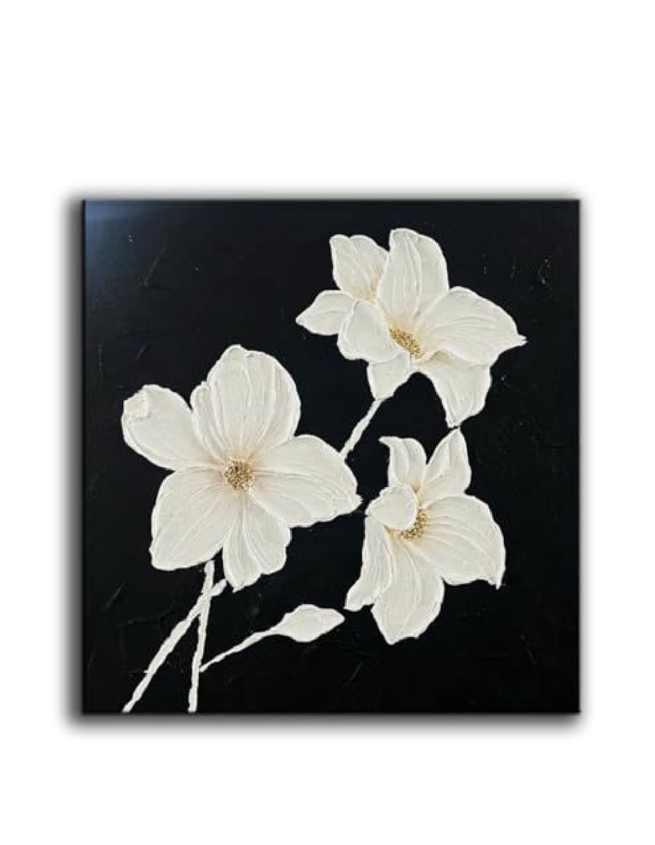 YaSheng Art 24x24in Black & White Floral Oil Painting on Canvas, Hand-Painted Thick Texture 3D Art