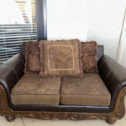 Dark Carved Wood Couch And Loveseat 