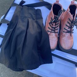 Girls Shimmer Pink Boots & Black Skirt, Pants, Shorts