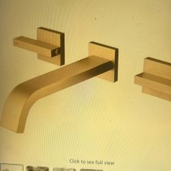 NEW Wall mount bathroom sink Faucet. Solid Brass Waterfall Bathroom sink 2 Lever Handles faucet Set,Brushed Gold Romebath Modern Basin 3 Holes fauce