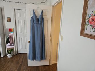 Floor-Length Slate Bue Bridesmaid Dress