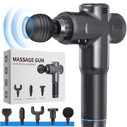 New! Massage Gun Deep Tissue for Athletes - Handheld Portable Electric Full Body Percussion Massager for Pain Relief, 6 Speed with 6 Massage Heads (Bl