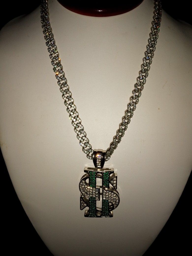 Brass Silver Plated Chain With Cubic Zirconia Diamonds And Charm