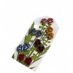 Multi-Colored Rose Shaped Earrings Set