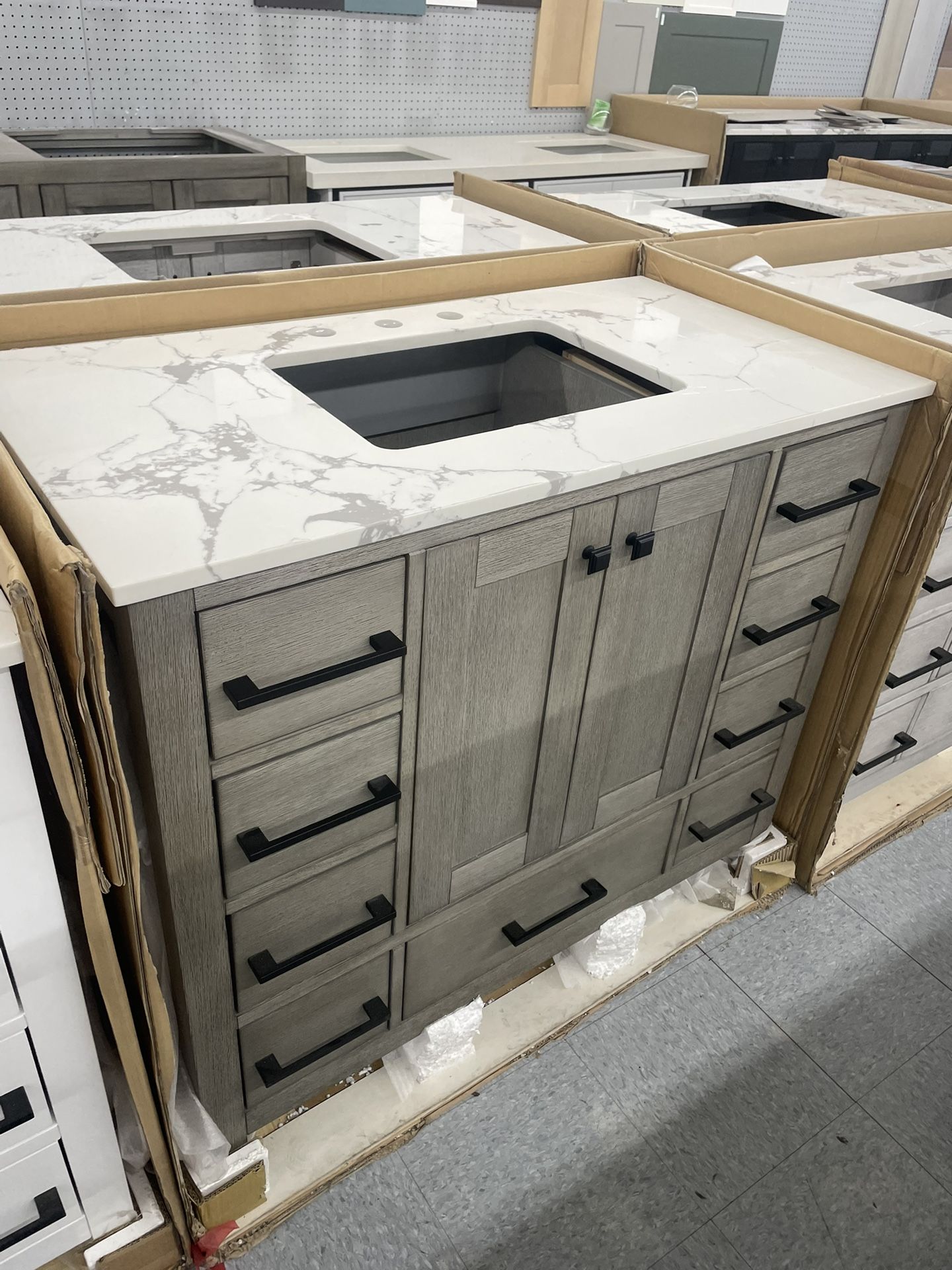 Bathroom vanity cabinet 42” solid mango Quartz top with sink and backsplash