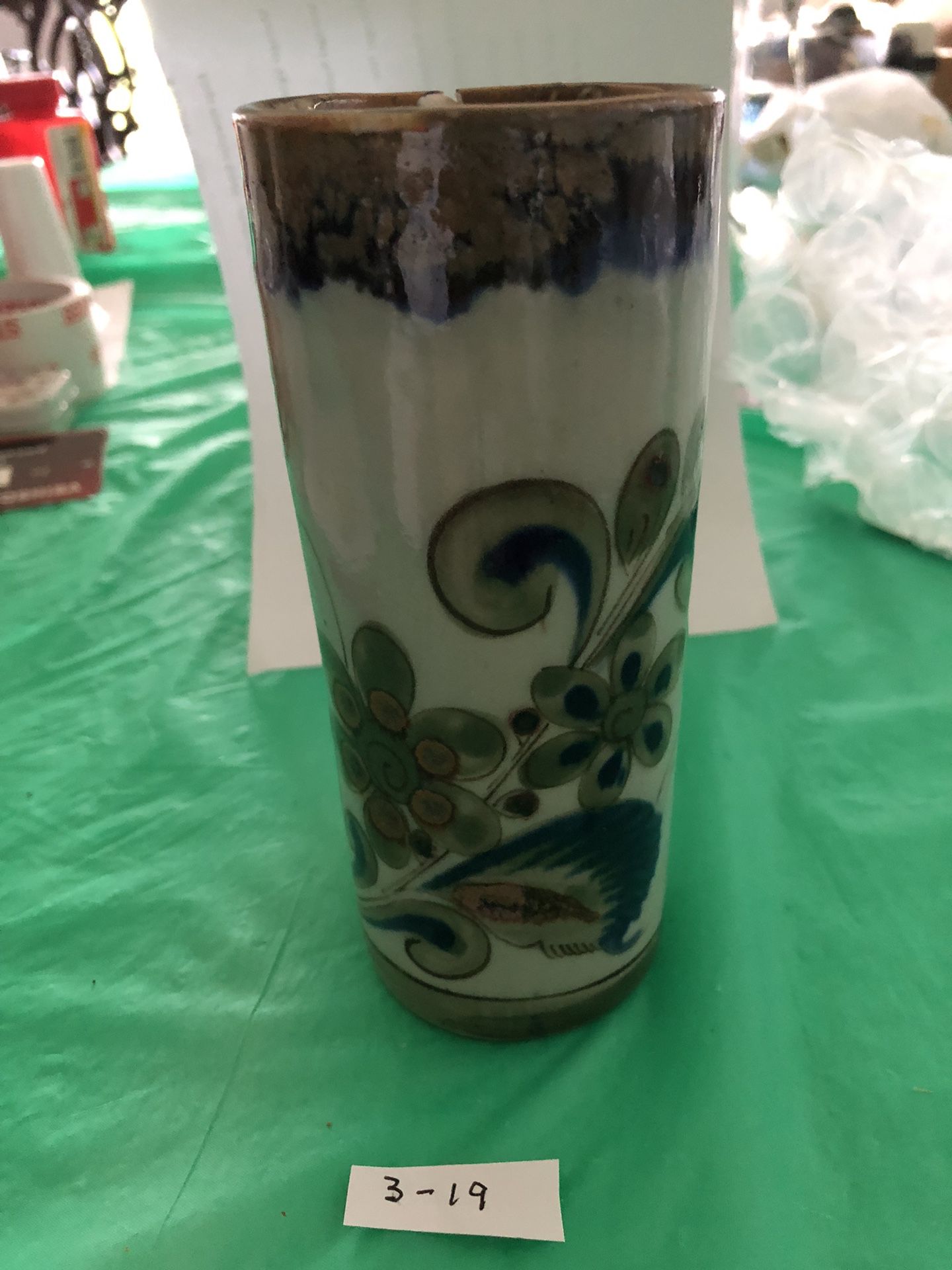 KEN EDWARDS Mexican TONALA POTTERY Stoneware- 8" Cylinder Vase