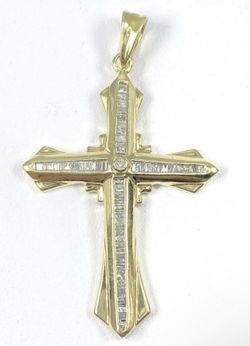 1.00 ct NATURAL  DIAMOND  2 inch cross pendant  14k yellow GOLD