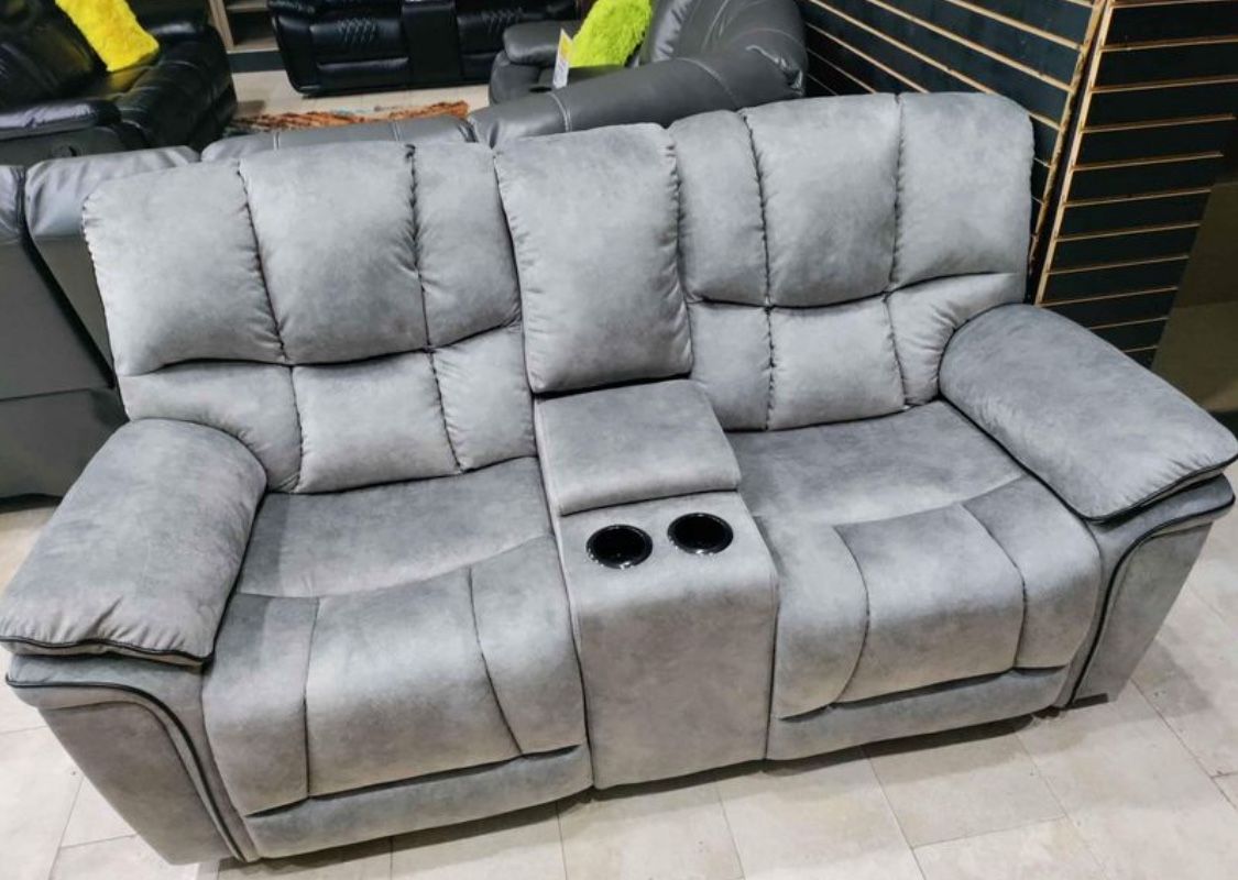 Fall sale event. Barcelona, soft gray reclining sofa and loveseat set now $1099. Easy finance option. Same-day delivery.