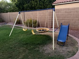 Metal Swing Set with Slide and Saucer Swing