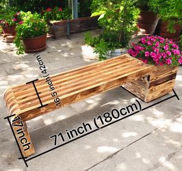 Wood Bench with Wooden Planter Flowerbed Real Wood