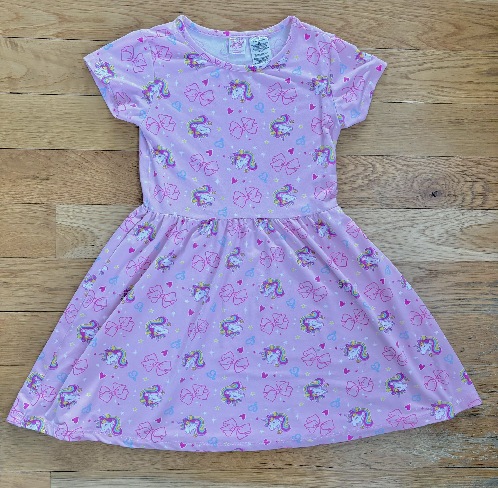 Jojo Siwa Girls Pink Short Sleeve Unicorn and Bow Play Dress - Size 6X