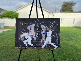 Dual Signed LA Dodgers Freddie Freddy Freeman & Kirk Gibson canvas wall art