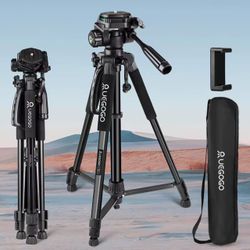 Basics 60-inch Lightweight Camera Mount Tripod Stand with Bag, 1/4" Quick Release Plate Universally Compatible for Phone and Tablet Clips-$19