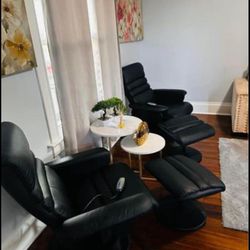 Black Faux Leather Massage Chair with Ottoman like new $350 for both
