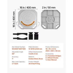181#  Wheel Alignment Turn Plates, 2 PCS, 2-Ton Capacity per Plate, Brass Dial Measurements, 360° Rotating Turntable Wheel Alignment Tool with Transit