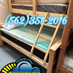 Twin Full Natural Bunk Bed With Mattresses Colchones Nuevos 