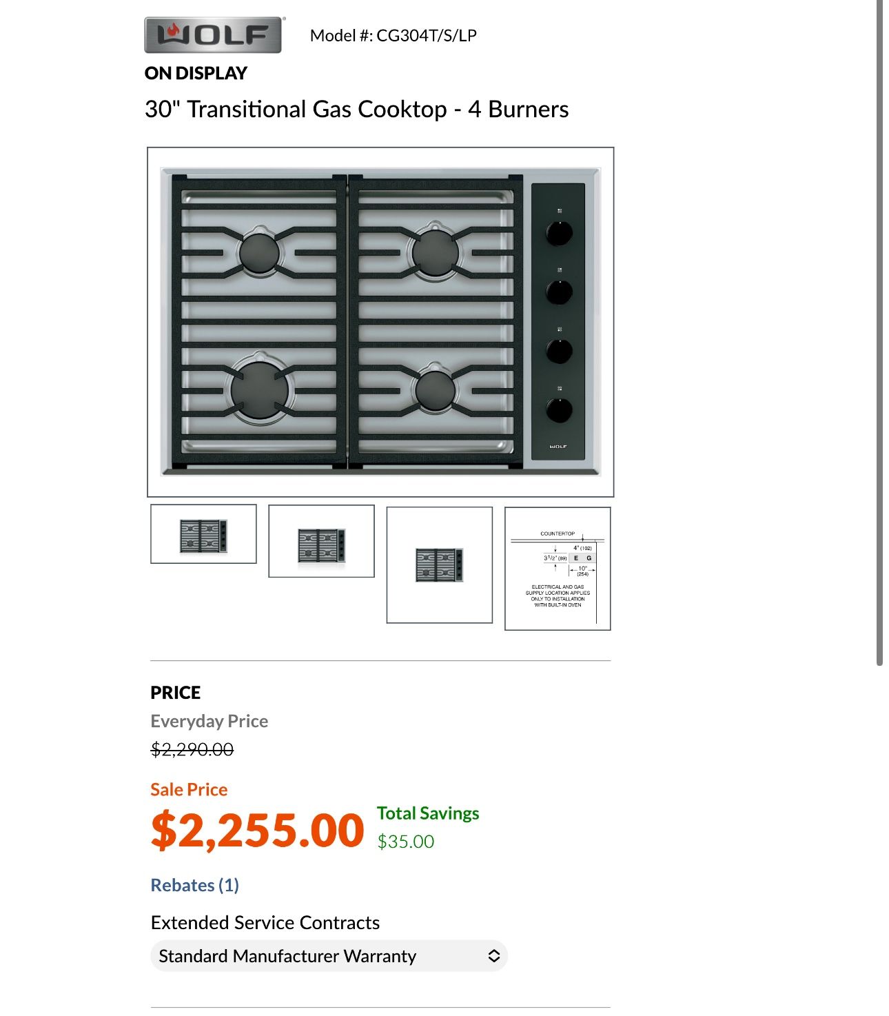 Wolf Pro Gas Cooktop 30”