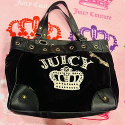 Vintage Black Juicy Couture Purse Handbag Daydreamer Tote Bag Y2K Velour Mcbling
