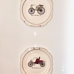 Set of Two Vintage Beautiful Automobile Plates With Golden Trims