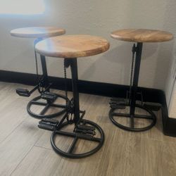 Unique Bar Stools with Bicycle Pedal Footrests – Set of 3