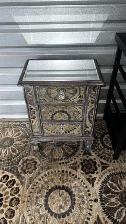 Mirrored Distressed Wood Nightstand
