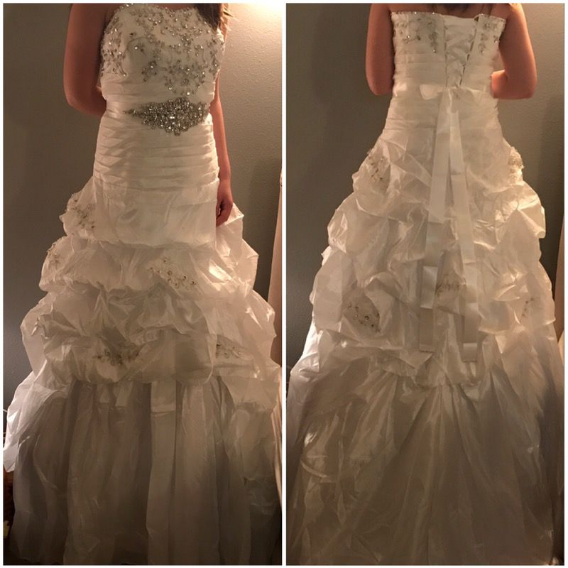 New white taffeta wedding gown