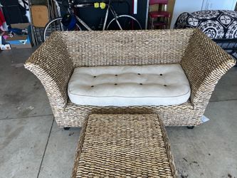 Wicker Love seat and footstool