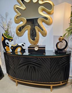 New Quality Art Max Black Wood and Gold Metal Cabinet