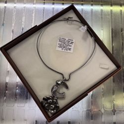 Vintage Handmade Israel Rachel Gera Sterling Bird & Flower Pendant Heavy Neck Ring Necklace 