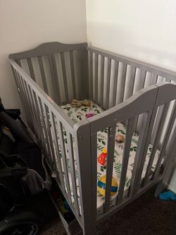 Gray Wooden Baby Crib
