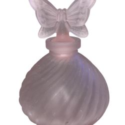 Vintage Pink Frosted Glass Butterfly Perfume Bottle