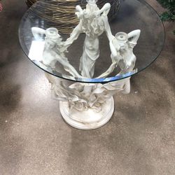 Nice Piece Like New   Have few details see last pictures   Works great   Floor to table 20 inch  Glass table 18 1/2  three muses of ancient greece gla