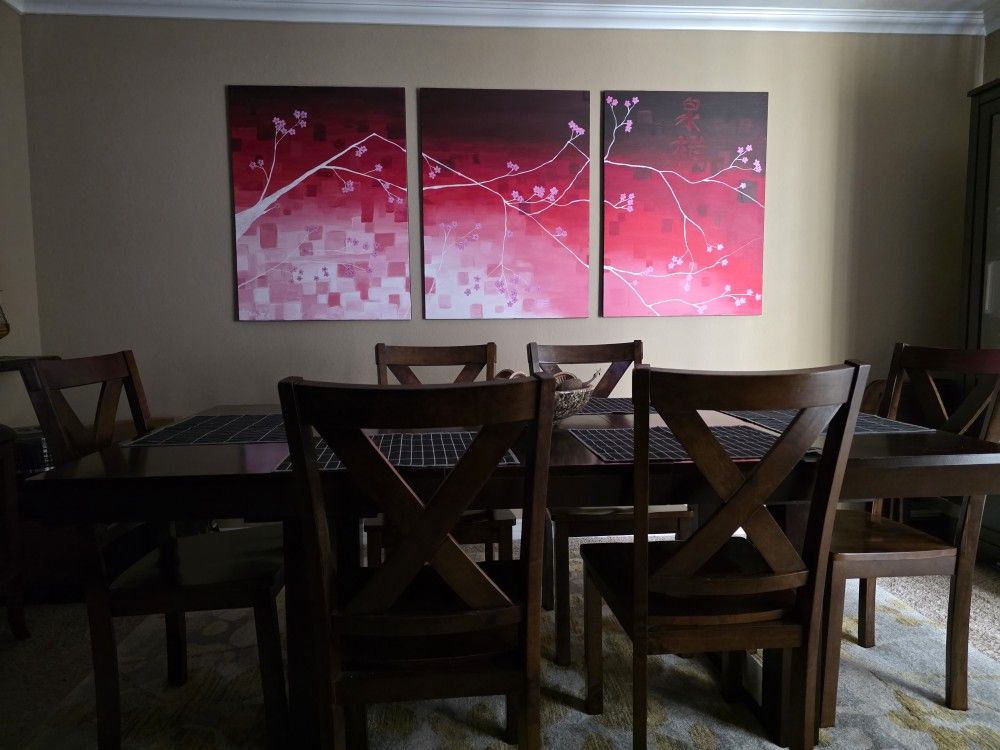 Tri-Canvas Floral Cherry Blossom Acrylic Wall Art (40×30" X3)