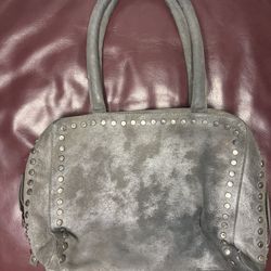Calleen Cordero Distressed Charcoal Grey Suede Tote Bag–Signature Studded Design