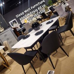 🌟 7pc Marble Dining Table Chairs, 👉Furniture Sectional, Queen Bed, Bunk Beds Avail 