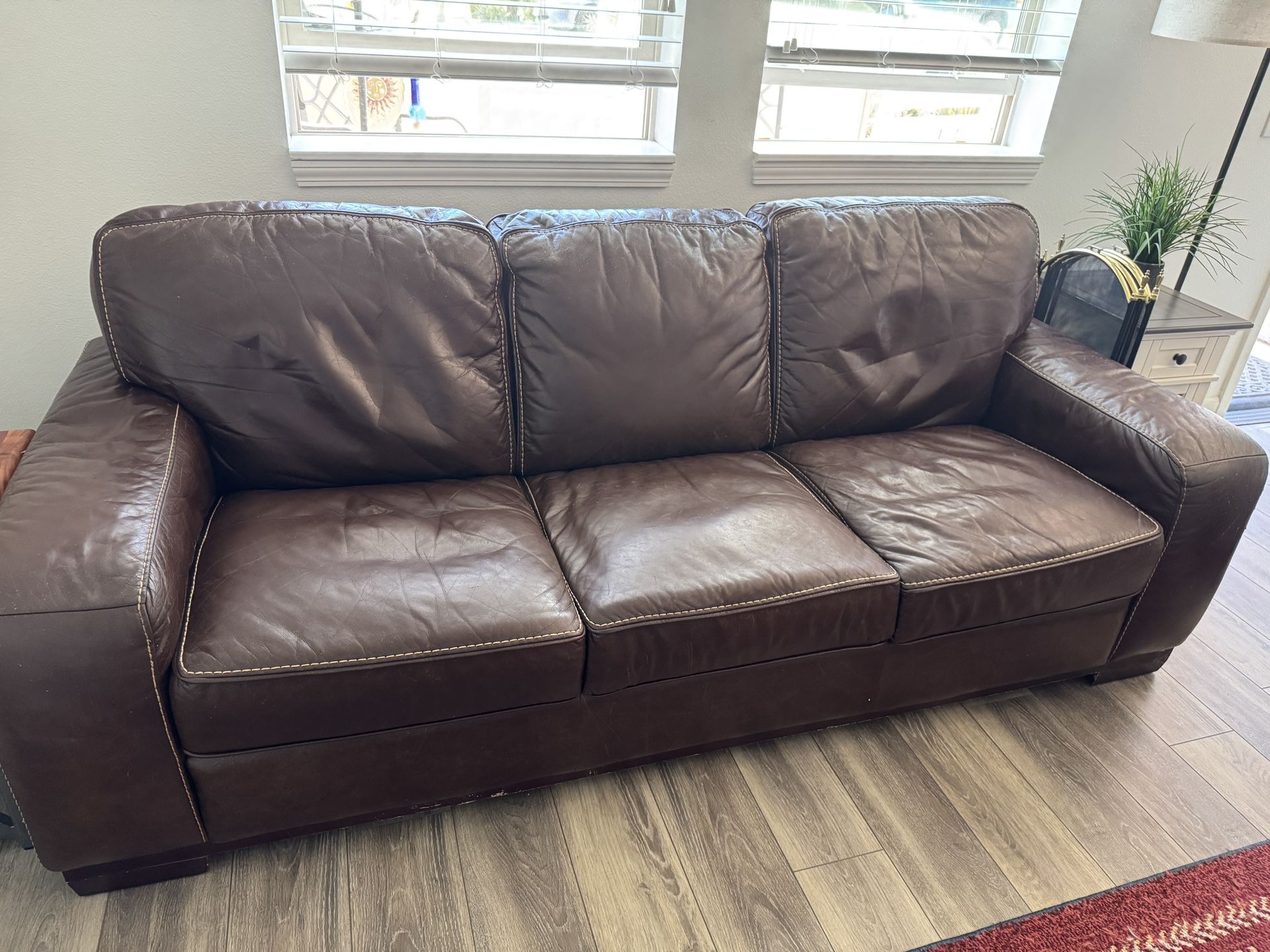 Dark Brown Leather Couch - FREE