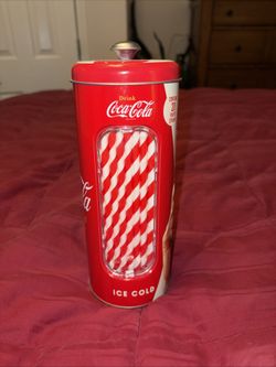 Coca-Cola Drink Up Retro Straw Tin Canister Red