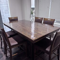Solid Wood Dining Table with 6 Chairs + Storage + Protective Film Sheet – Excellent Condition