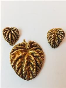 VTG DANIKA EGGERT DENMARK Gold / Sterling Silver Flora Leaf Brooch & Earrings