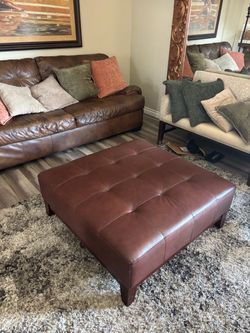 Large Tufted Leather Ottoman