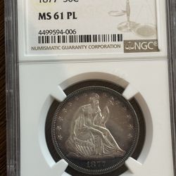 1877 Liberty Seated Half Dollar MS61 PL – Prooflike Surfaces – NGC Certified